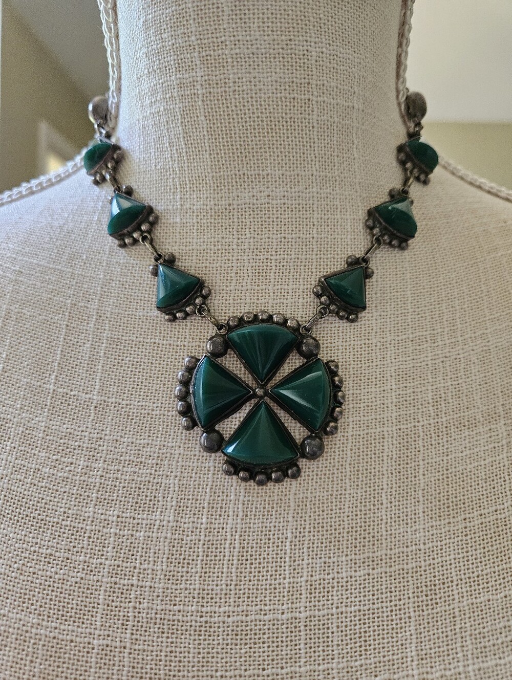 Vintage Taxco Sterling Silver Jade Neckace - Picture 7 of 10